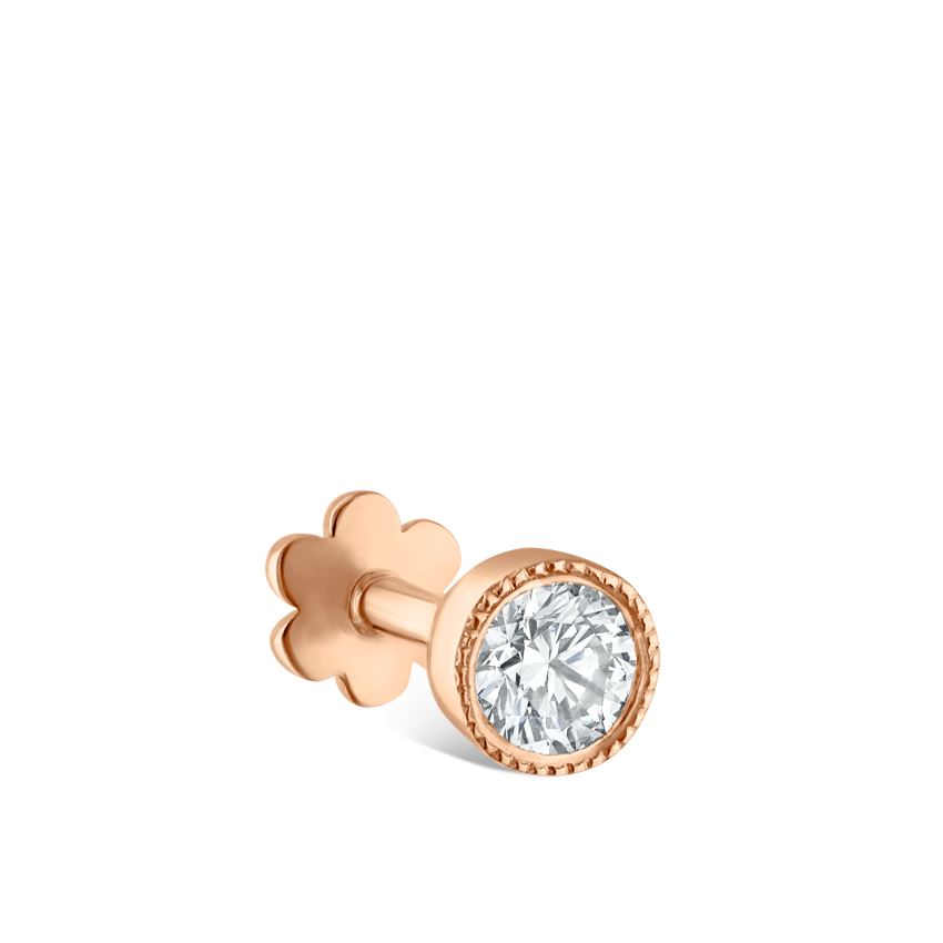 Scalloped Set Diamond Threaded Stud Earring With Titanium Backing