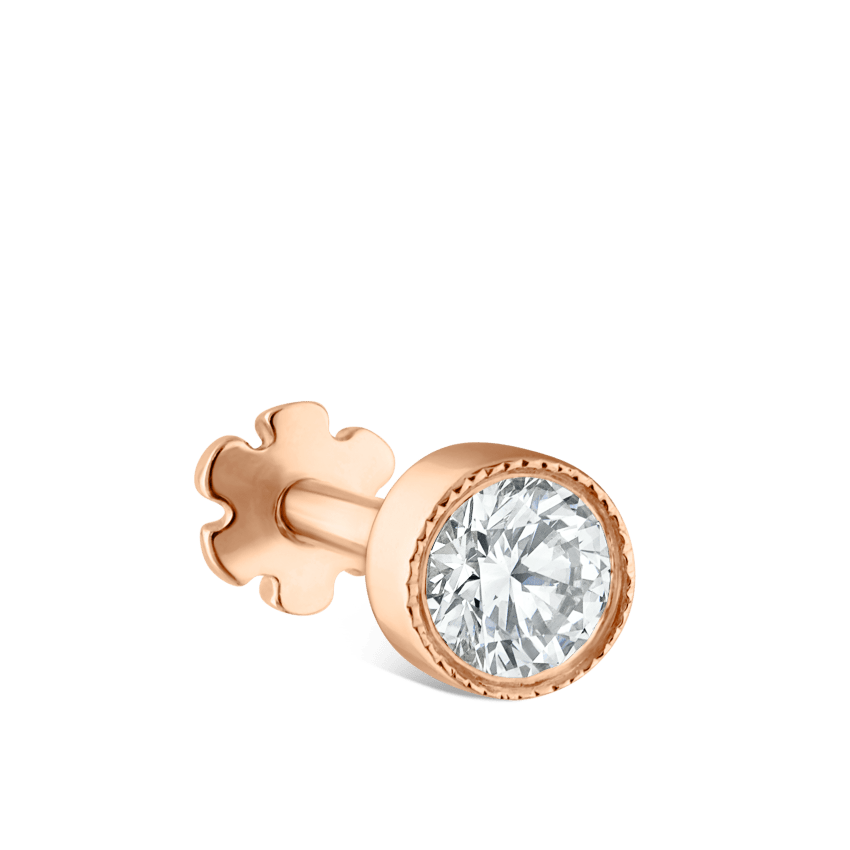 Scalloped Set Diamond Threaded Stud Earring With Titanium Backing