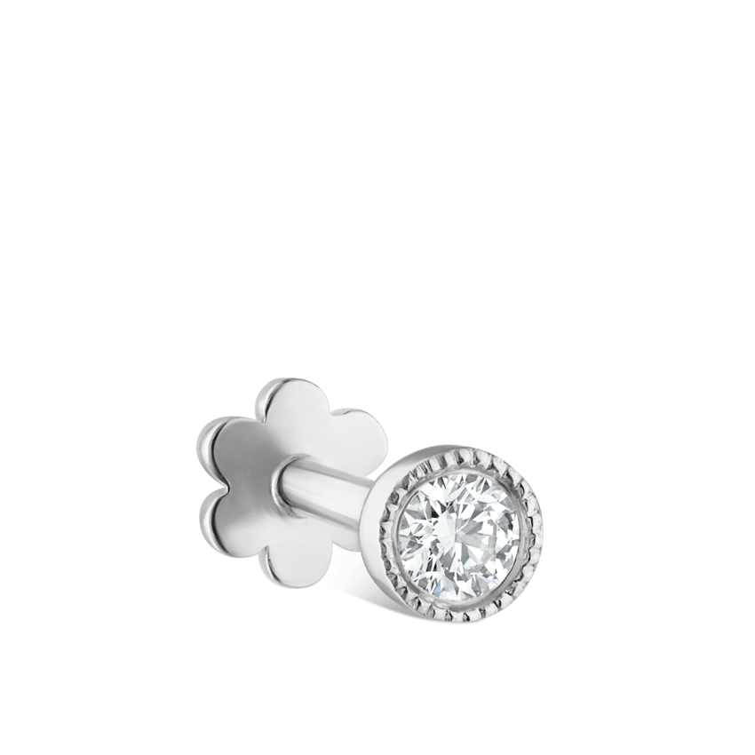 Scalloped Set Diamond Threaded Stud Earring With Titanium Backing